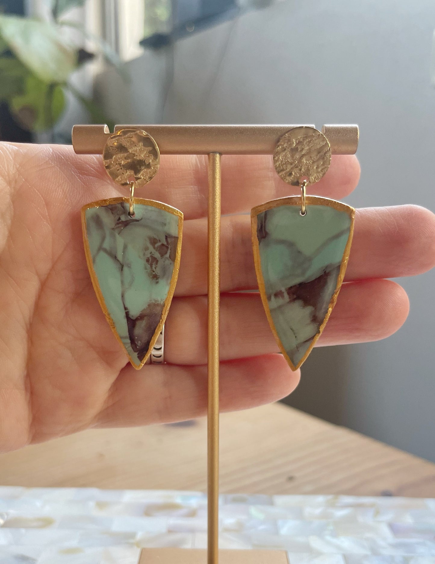 Turquoise Big Dagger with Golden edge side & front
